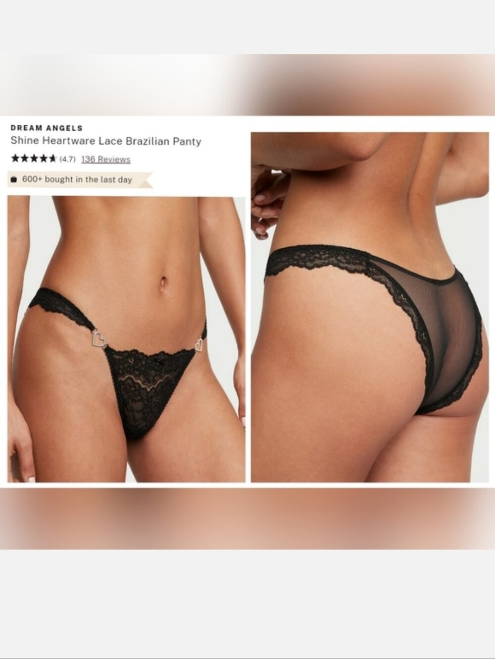 Victoria's secret dream Angel's shine heartware lace Brazilian panty MEDIUM